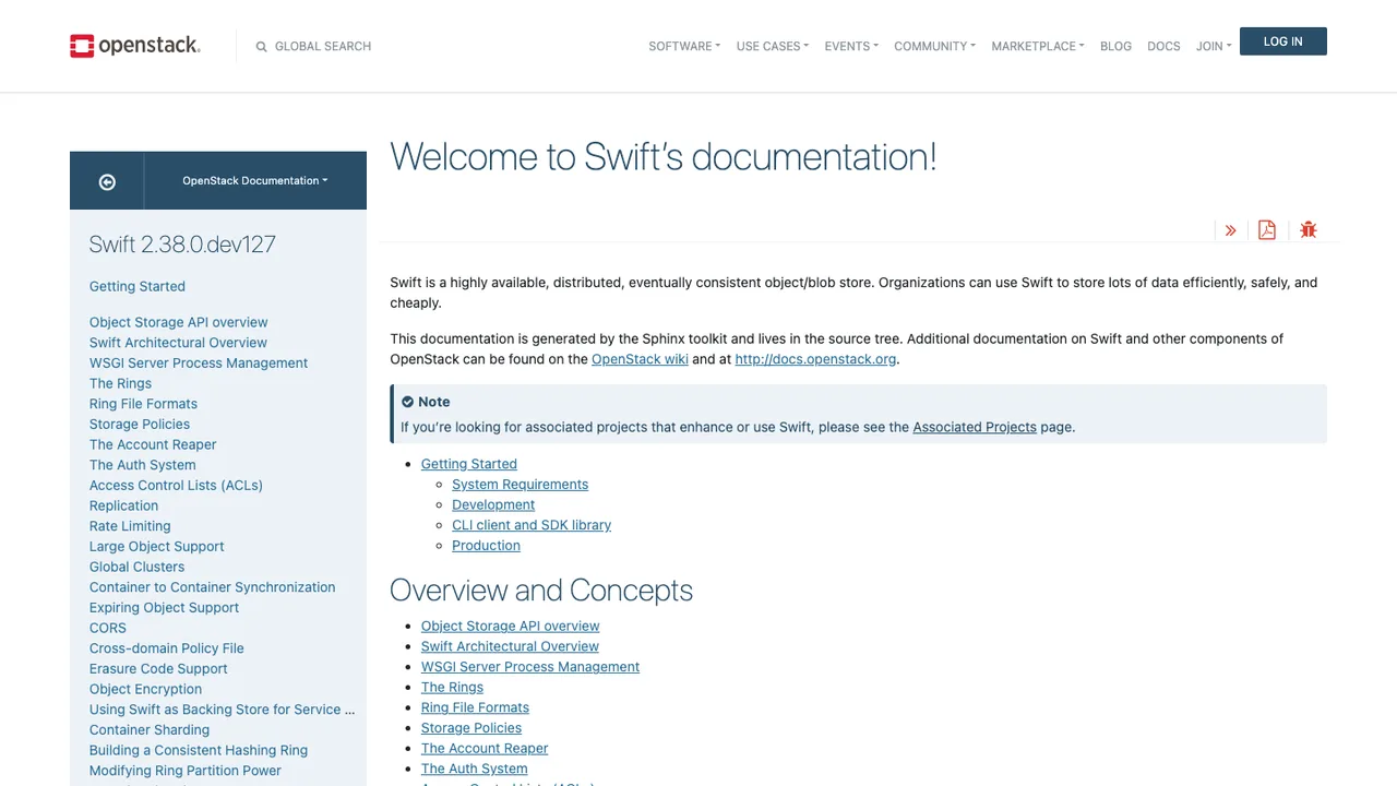 OpenStack Swift screenshot