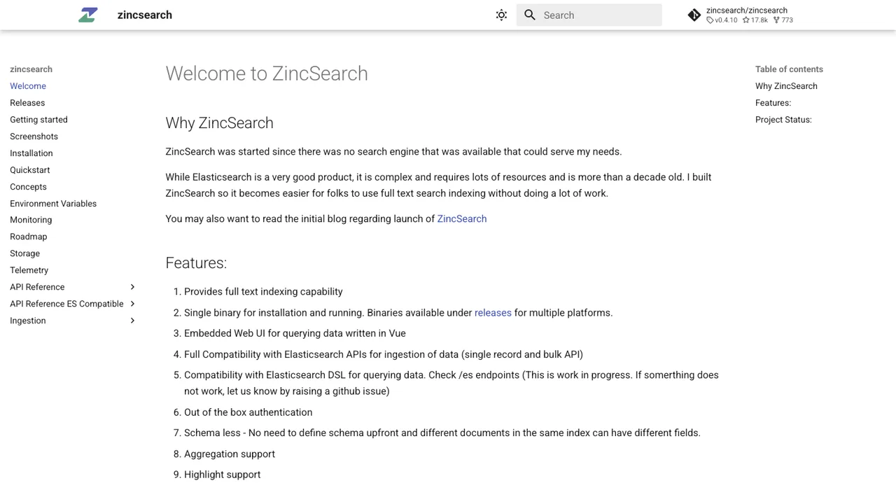 ZincSearch screenshot